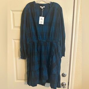Free Assembly Blue and Green Plaid Dress with elastic waist